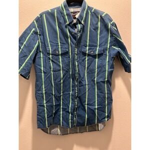 VTG Wrangler Vertical Striped‎ Button Up Western Short Sleeve Shirt LARGE